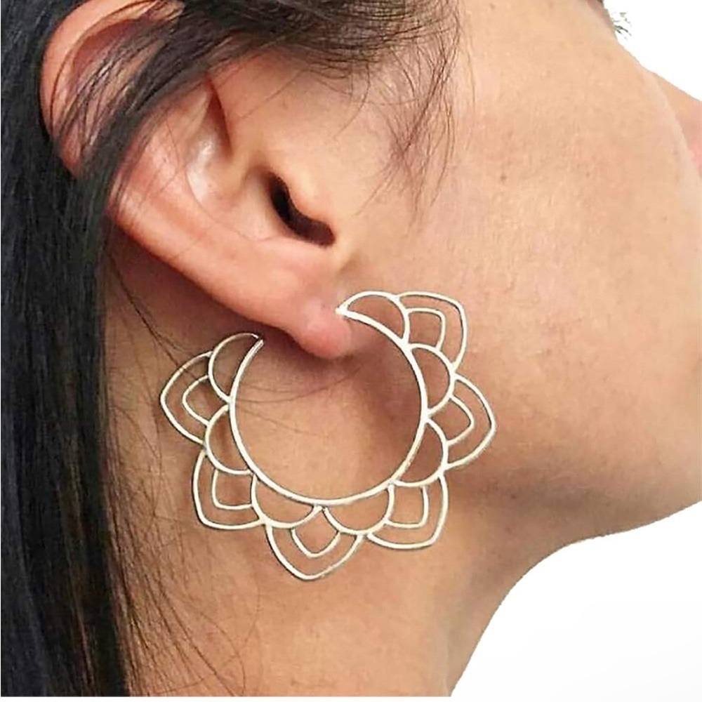 Lotus Tribal silver Floral Drop Earring for Women Hollow Flower Dangle